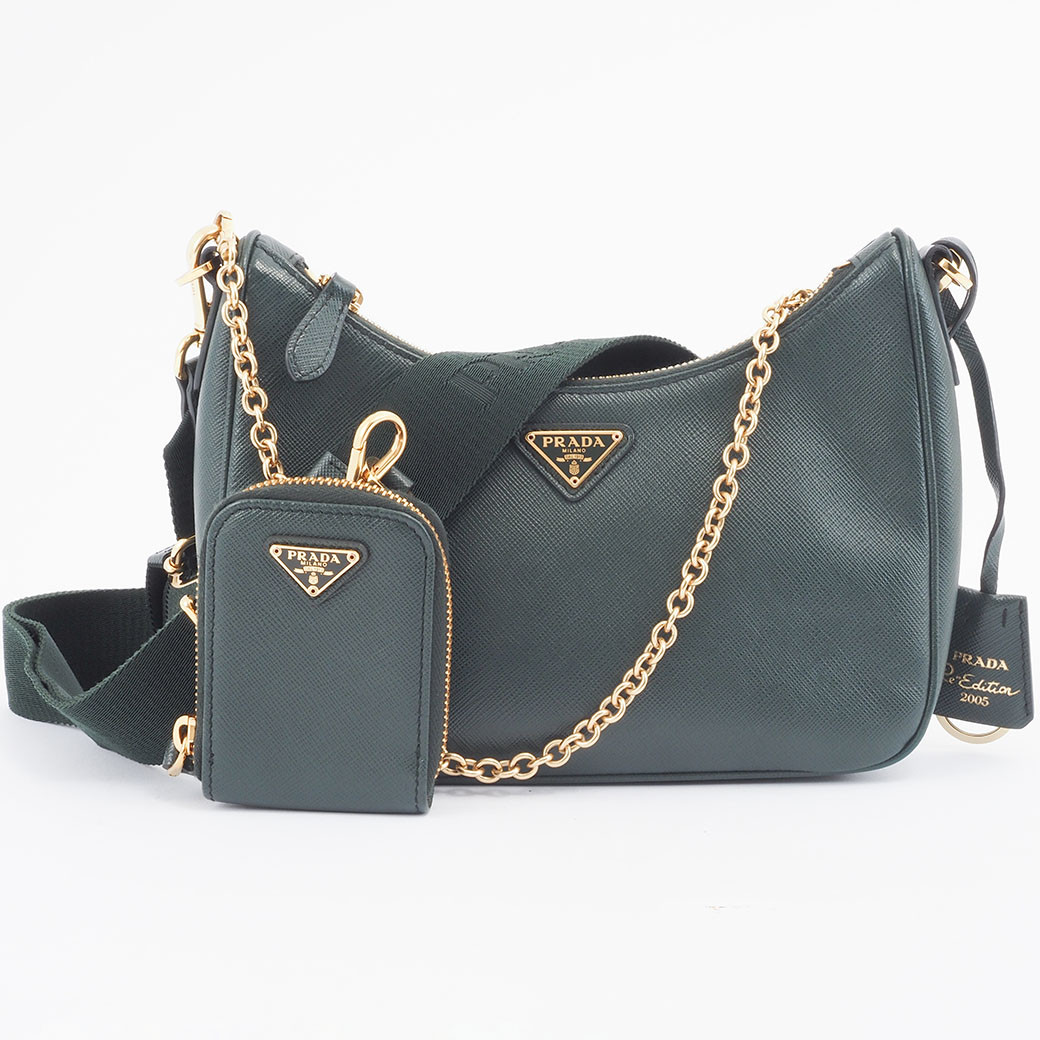 Prada Re-Edition 2005 Saffiano Leather Shoulder Bag Emerald Green 