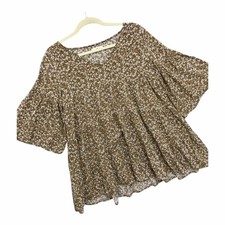 Natural Life Babydoll Tiered Tunic Top Boho Peasant Oversized Bell Sleeve Sz M