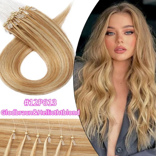 Micro Ring Schleife Perlen Link Tip 100 % Remy Echthaar Verlängerungen echtes langes Haar - Bild 26 von 30
