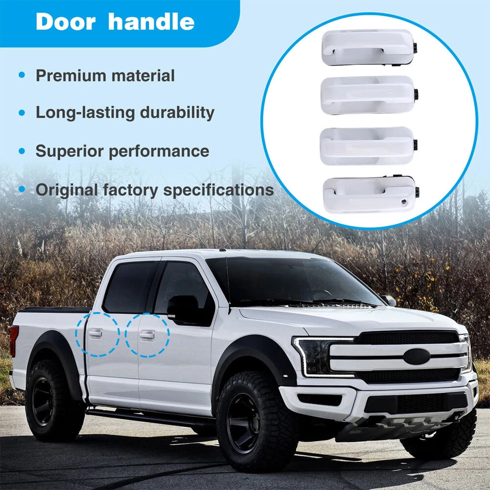 Juego de cuatro manijas de puerta delanteras y traseras Oxford blancas para Ford F-150 2015-2020 Foto 2 de 4