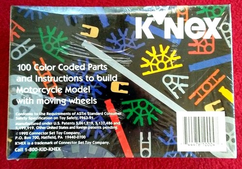K'NEX Motorcycle 1992 Vintage Color Coded Building Set 10004 NEW Fact Sealed Box - Picture 2 of 4