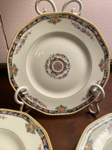 Haviland Limoges H483 Set di 9 piatti per insalata da dessert medaglione rosa floreale blu - Foto 2 di 4