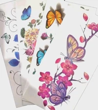Set Of 4 Beautiful Sheets Of Temporary Body Tattoos New Floral/Butterflies 