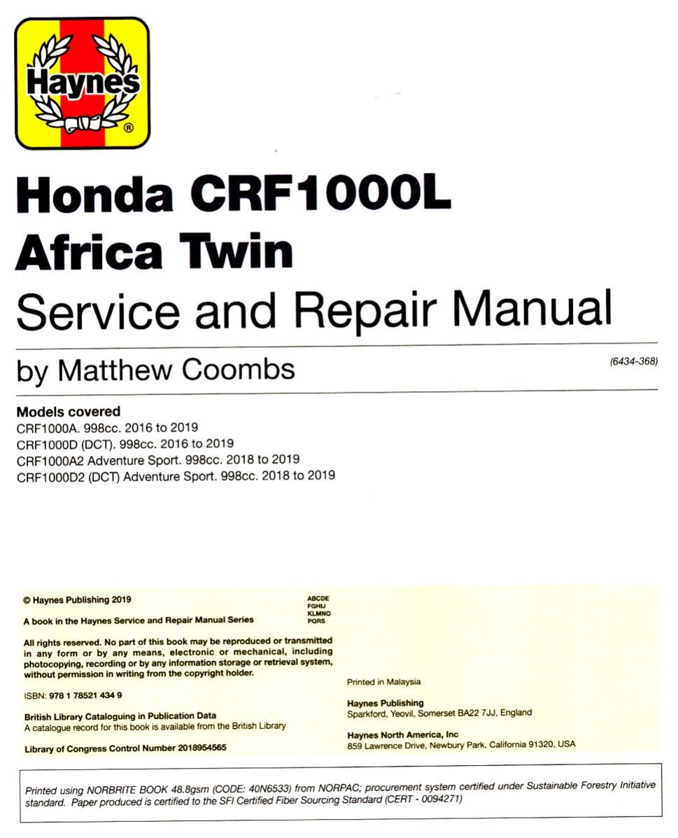 Thumbnail - Honda Africa Twin (2016-2019) Repair Manual Haynes