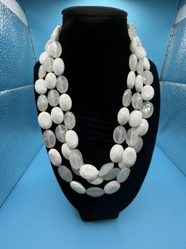 Vintage Fashion Bead Layered Necklace, White And Clear Beads - Picture 7 of 8