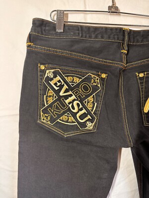 Evisu Jeans Mens 33x34 logo Ebroidered Pockets Y2K Denim