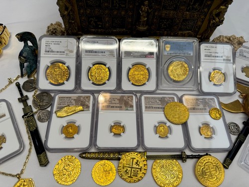 PERU 8 ESCUDOS 1705 NGC AU DETAILS PIRATE GOLD COINS DOUBLOON TREASURE - Picture 20 of 24