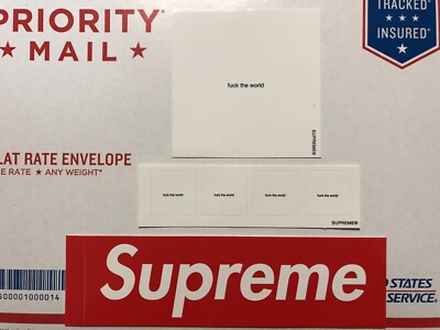 SUPREME STICKER BUNDLE #13 F*CK THE WORLD LARGE & MINI WHITE