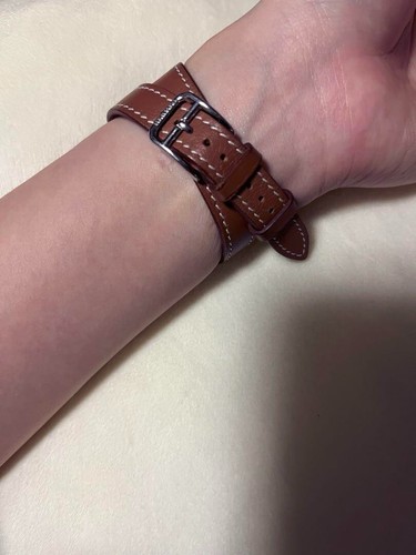 Hermes Apple Watch 41mm Leather Belt Double Tour Attrage Blue Run Used Japan - 第 5/11 張圖片