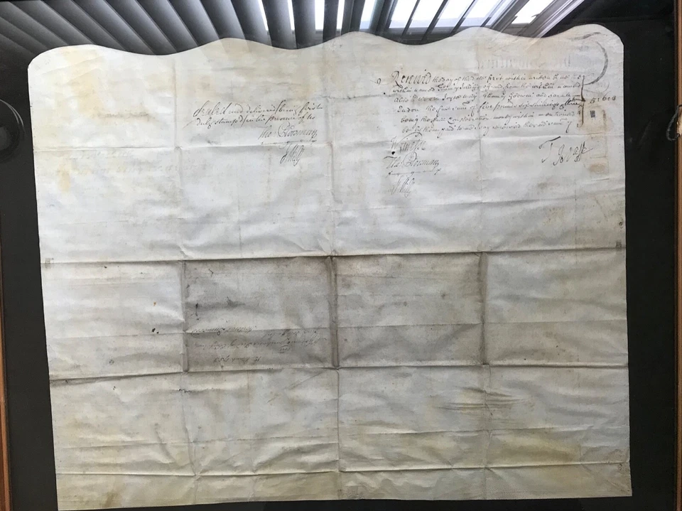 MID 18TH C BRITISH INDENTURE 1753 LAND TITLE LG VELLUM DOC, 1 SIGNED WAX SEAL - Image 4 of 4
