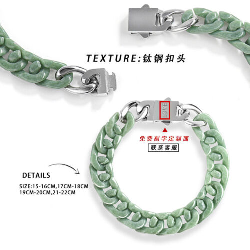 Pulsera cadena cubana verde jade Birmania grado A certificada titanio acero hip-hop - Imagen 5 de 18