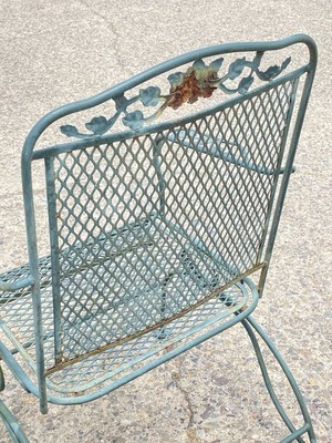 Meadowcraft Dogwood Green Wrought Iron Outdoor Patio Coil Spring Chairs Pair