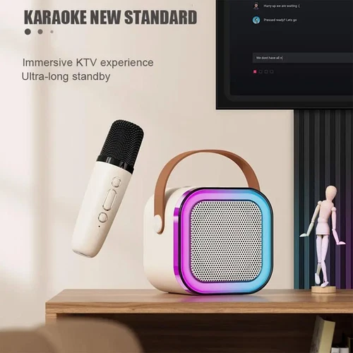 Mini Karaoke Maschine Tragbarer Bluetooth Lautsprecher mit 2 Drahtlosen Mikrofonen Geschenk - Bild 5 von 19
