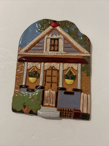 Ceramic Hand Painting Shape of a House Stamped 3D 6 x 8 Multicolor - Picture 2 of 12