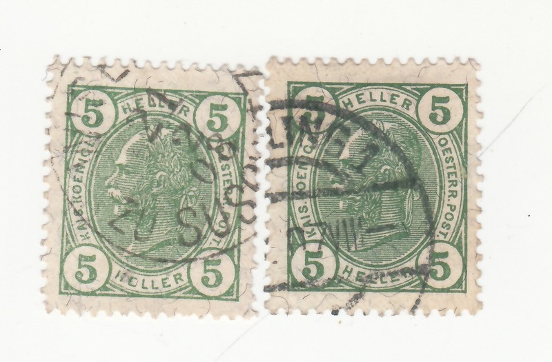 Austria 1904-1907. Emperor Franz Josef I. 5 heller. Sc# 89, 90. Used