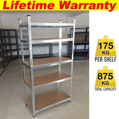 Silver Garage Shed Racking Storage Shelving Units Boltless Metal Shelves 5 Tier