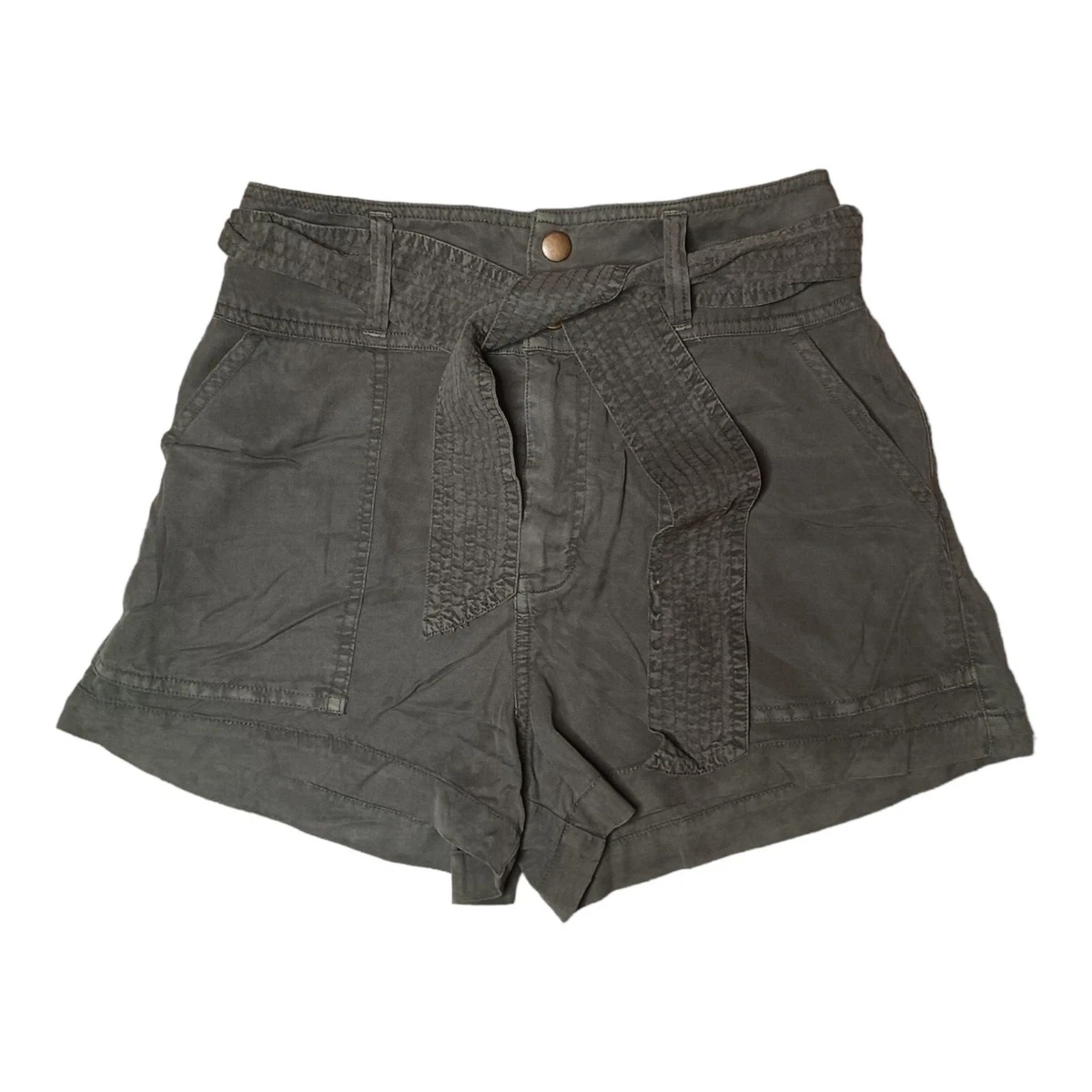 Abercrombie Fitch Paper Bag High Waisted Shorts Small Army Olive