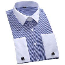 Men's Dress Shirts French Cuff White Collar Formal Business Camisas Slim Shirts