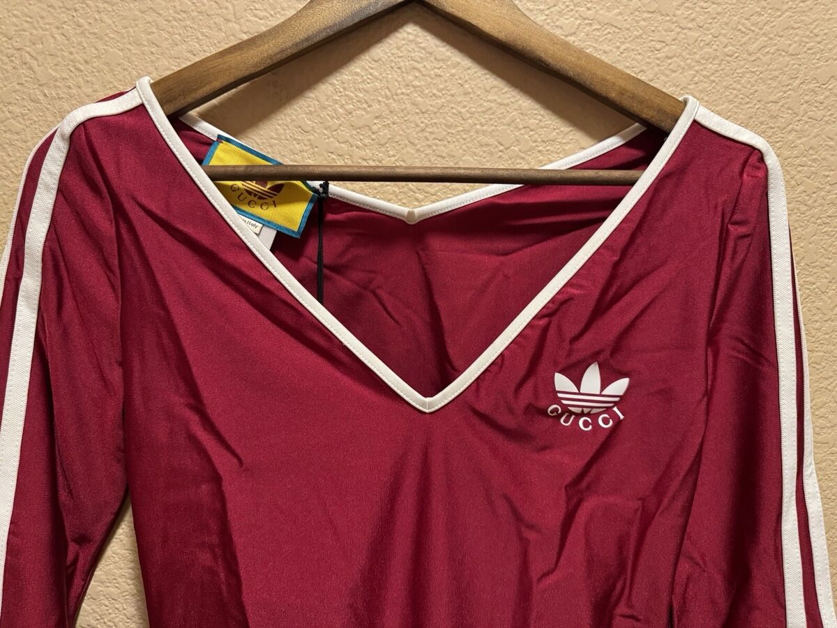 New Gucci x Adidas Logo Top Bodysuit Long Sleeve Red White New Gucci x Adidas Logo Top Bodysuit Long Sleeve Red White