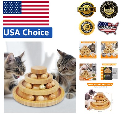 Engaging 3-Tier Cat Ball Tower - Stimulating Exercise Toy with Solid Wood Design