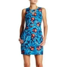 J.CREW blue red floral tulip print sleeveless fitted Cotton mini dress Womens 2