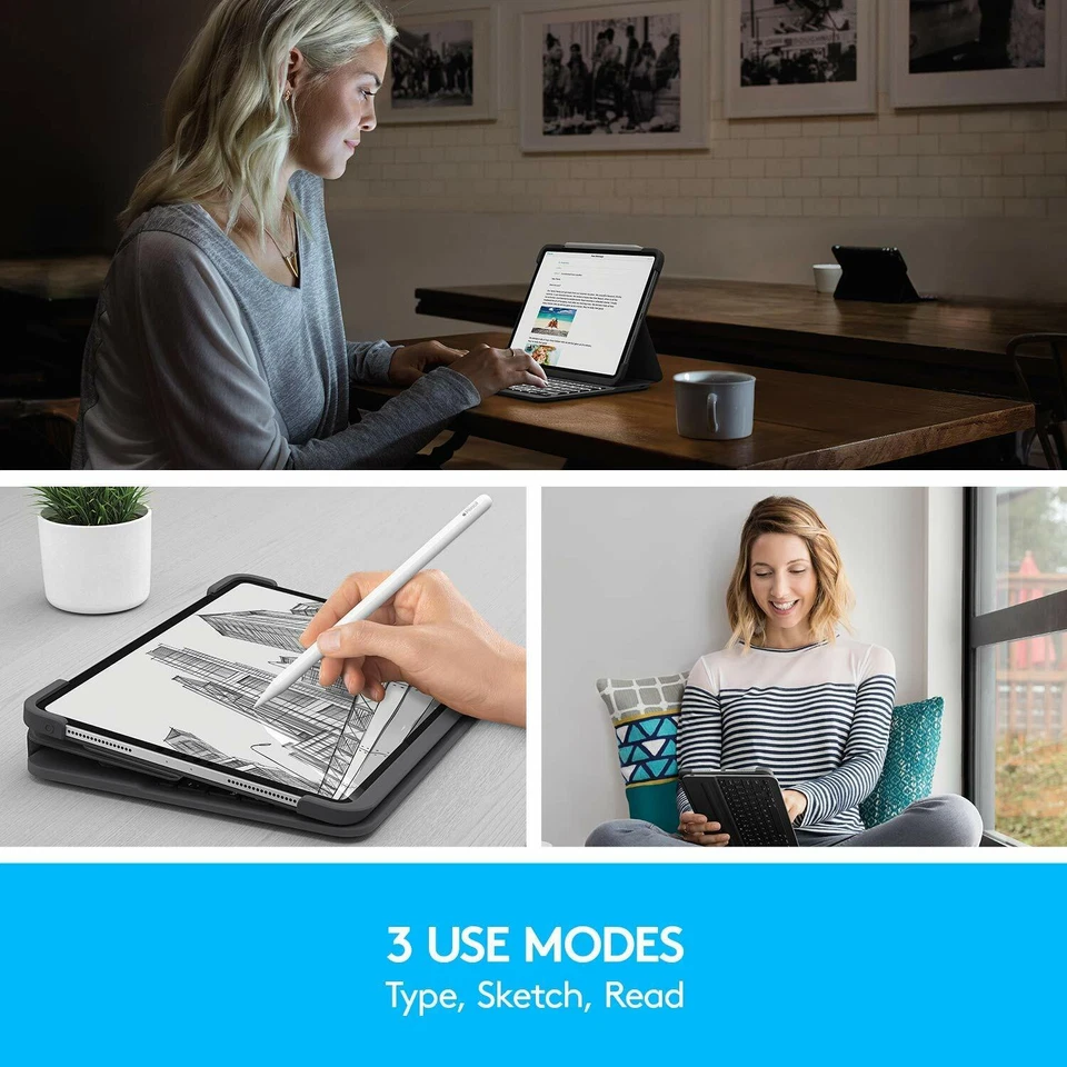 Logitech Slim Folio Backlit Bluetooth Keyboard Case iPad Pro 11" 2, 3, 4th Gen - Image 4 of 4