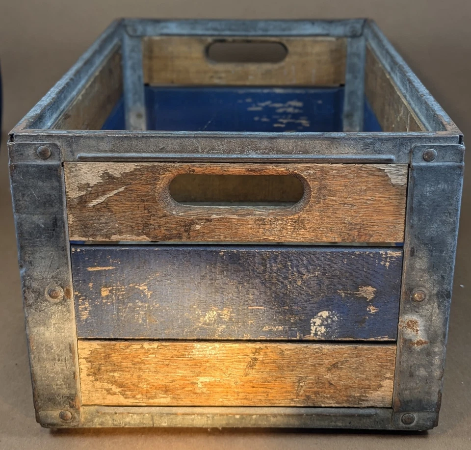 1963 KNUDSEN CRY CO WOOD AND METAL MILK CRATE 5 REG-CAL 63 HEAVY RUSTIC DECOR - Image 3 of 4