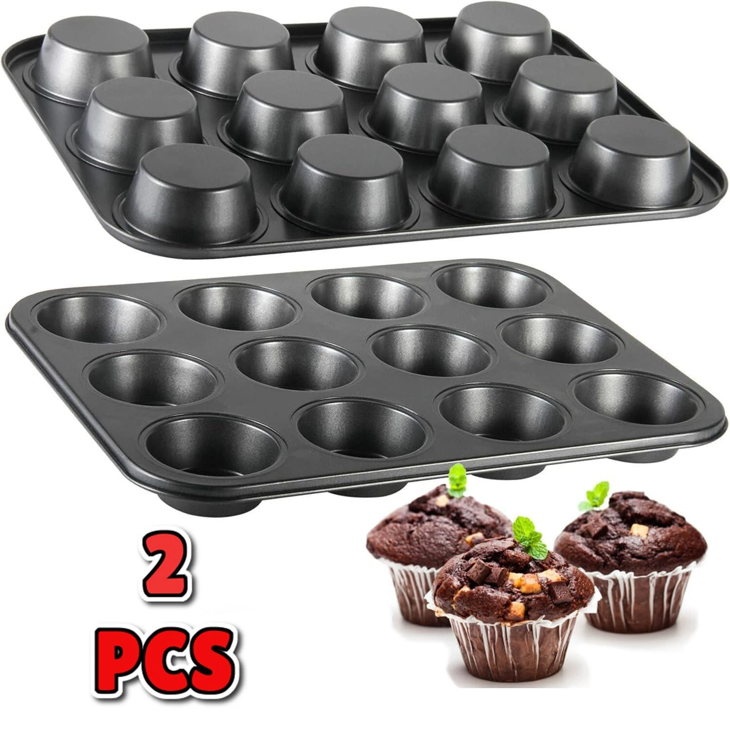 2 Pack Nonstick Muffin Pans 12 Cup Standard Baking Trays for Muffins Cupcakes
Opens in a new window