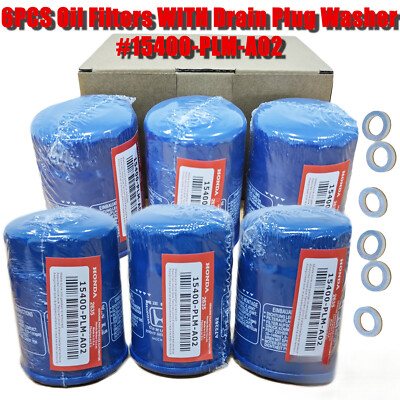 #ad 6pcs Honda Genuine Oil Filters WITH Drain Plug Washer 15400 PLM A02 NEW SEALED $34.99