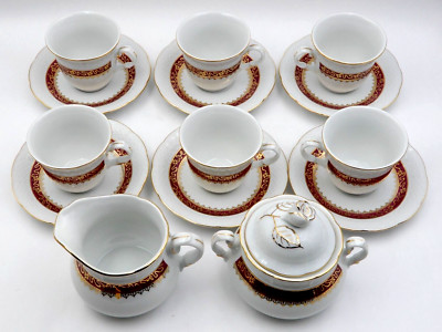 VINTAGE TK THUN CZECH MENUET TEA SET, 6 CUPS & SAUCERS, CREAMER & SUGAR BOWL