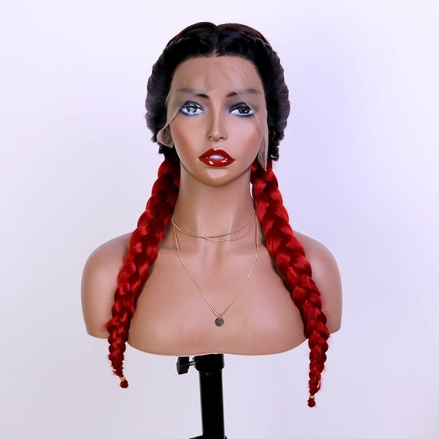 Goth Doll Wig Black White Striped Braided Pigtails With Red Ribbon Adult For Sale Online Ebay aiva hair braided lace front wig with braids black ombre red heat resistant synt