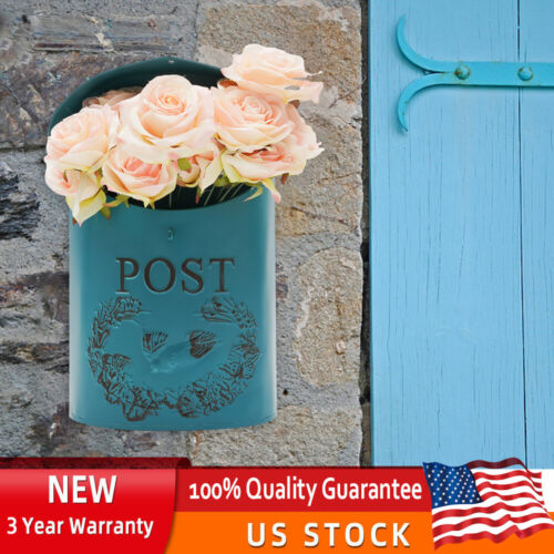 Vintage Mailbox Wall Mount Large Locking Mailbox for Home Post Letter Box Blue