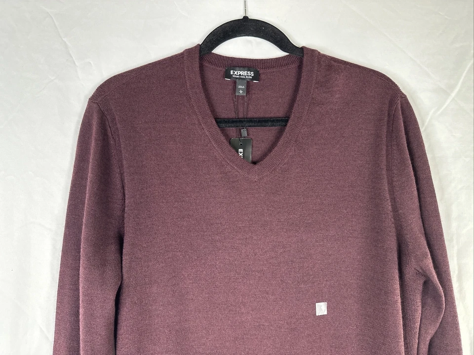 Express Merino Wool Blend Sweater Mens Size L Burgundy Long Sleeve Pullover New - Image 2 of 4