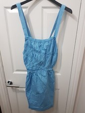 Free People Sleeveless Cross Strap Back Mini Dress in Blue Size L RRP $78
