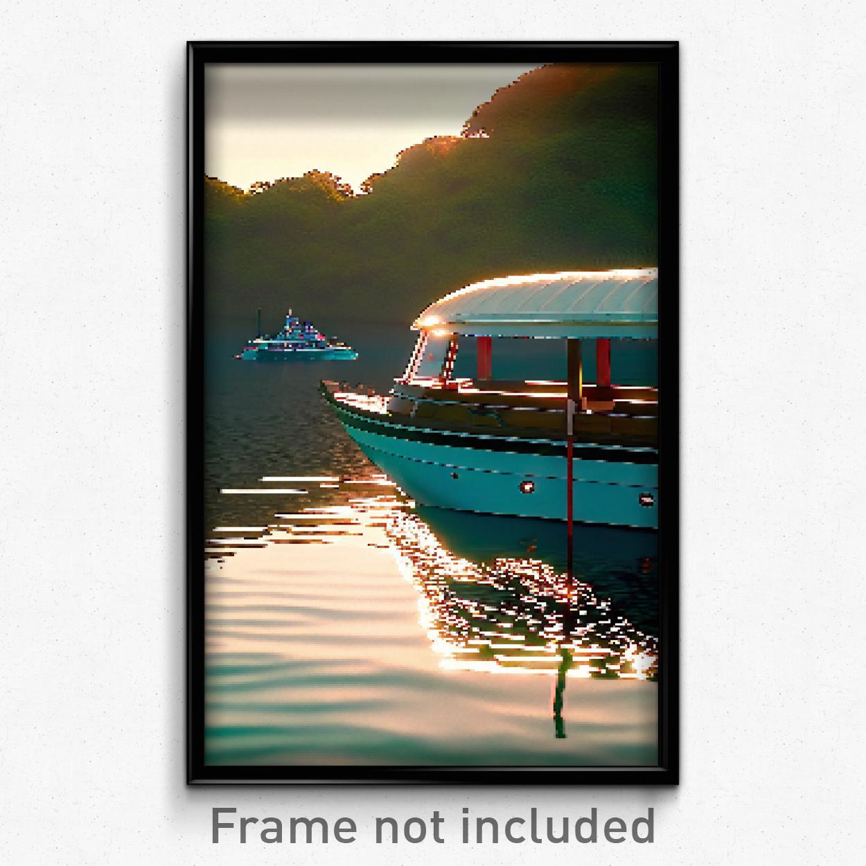 8 Bit Pixel Art Poster of Psychedelic Trippy Negligible Boat Video Game Print