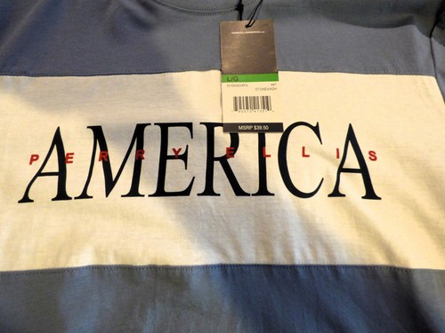 Perry Ellis Large Tee Shirt America Blue White New w/Tags Stonewash - 第 6/7 張圖片