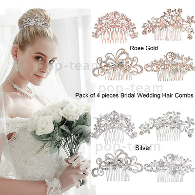 4pcs Crystal Pearl Wedding Bridal Hair Combs Band Accessories