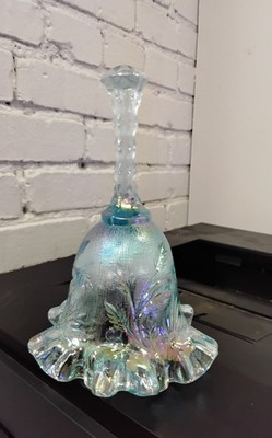 Fenton Art Glass Bell Embossed Intaglio Tranquility Cobalt Blue Crest Edge