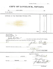 1922 Lovelock Nevada City Council Salary Voucher John Dotta Payment Pershing