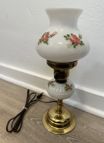 vintage white hobnail glass hurricane lamp With Roses
