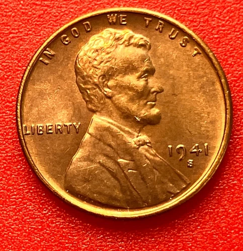 1941-S Lincoln Wheat Cent Penny GEM RED BU From an Original Bank Roll