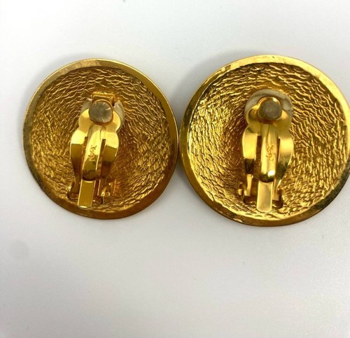 Yves Saint Laurent Ohrringe YSL Logo Gold Metall Clip on for Present aus JAPAN - Bild 2 von 7