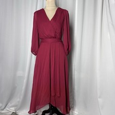 NWOT Chaps Surplice Midi Dress Sz 6 Maroon Flowy Faux Wrap Belted Semi Sheer
