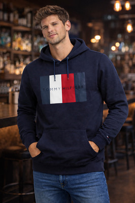 Tommy Hilfiger Men s Navy Hoodie Big Logo Pullover Classic Fit Sweatshirt NWT M