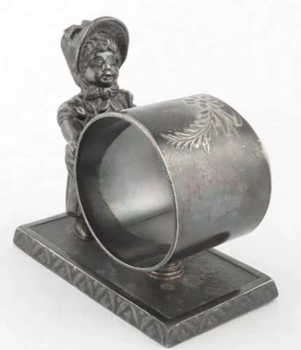 c.1900 VICTORIAN KATE GREENAWAY QUADRUPLE SILVER PLATE NAPKIN HOLDER NAPKIN RING