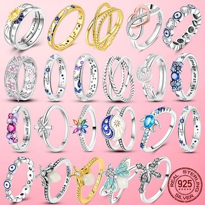 LAZA Stackable 925 Silver Ring AAA CZ Heart Cross Lucky Charm Bands for Her Gift