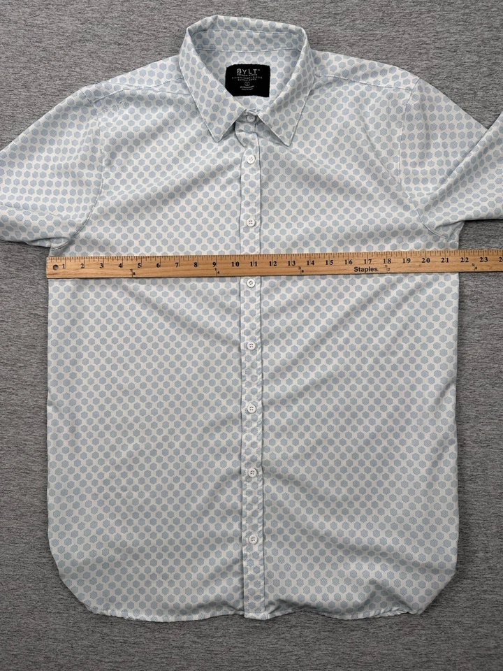 Bylt Shirt Mens Large Blue White Geometric Riviera Short Sleeve Button Up - Image 4 of 4