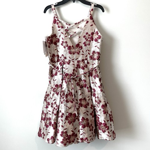 NEW Speechless Girls Sz 16 Floral Dress Champagne Burgundy Zip Closure Christmas - Picture 3 of 7