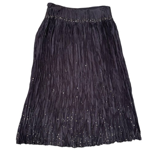 TALBOTS Petites Pure Silk Skirt Sz 10 Dark Evening Brown Crinkle Sequin Whimsy - Picture 3 of 15