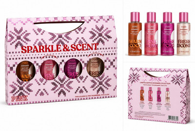 PINK Sparkle & Scent Shimmer Body Mist Set 4pc Travel 2.5oz Warm Coco